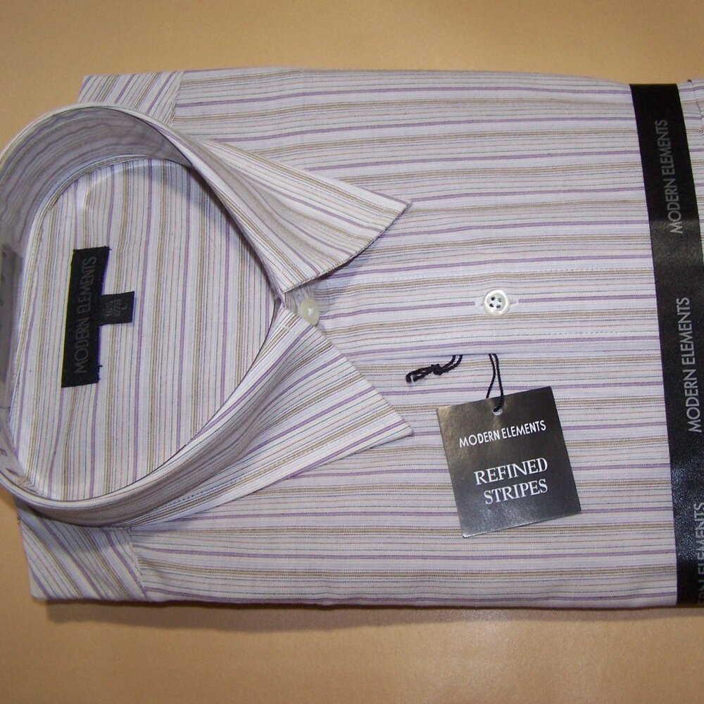 Modern Elements Men Stylish L-Sleeve Stripe Dress Shirt 16.5x32/33 Point Collar